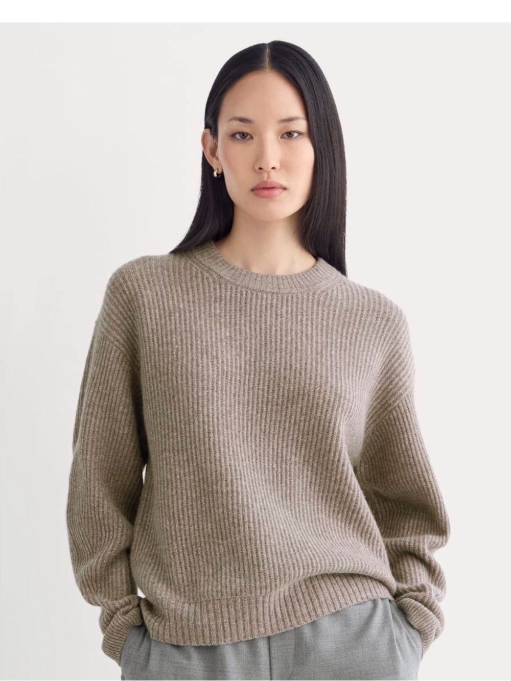 Everlane The Cocoon Crewneck Sweater in Wool Cashmere Taupe , XS